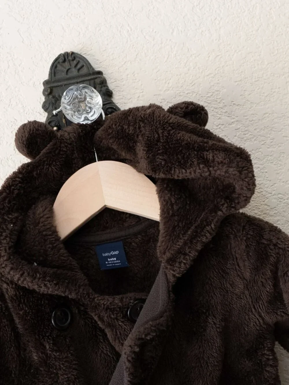 Baby Gap Bunting 6-12 Months Brown Bear Fleece Hooded Footed One Piece Suit